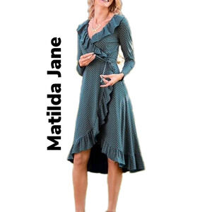 Matilda Jane, choose your own path green-burnt orange true wrap dress Sz XS